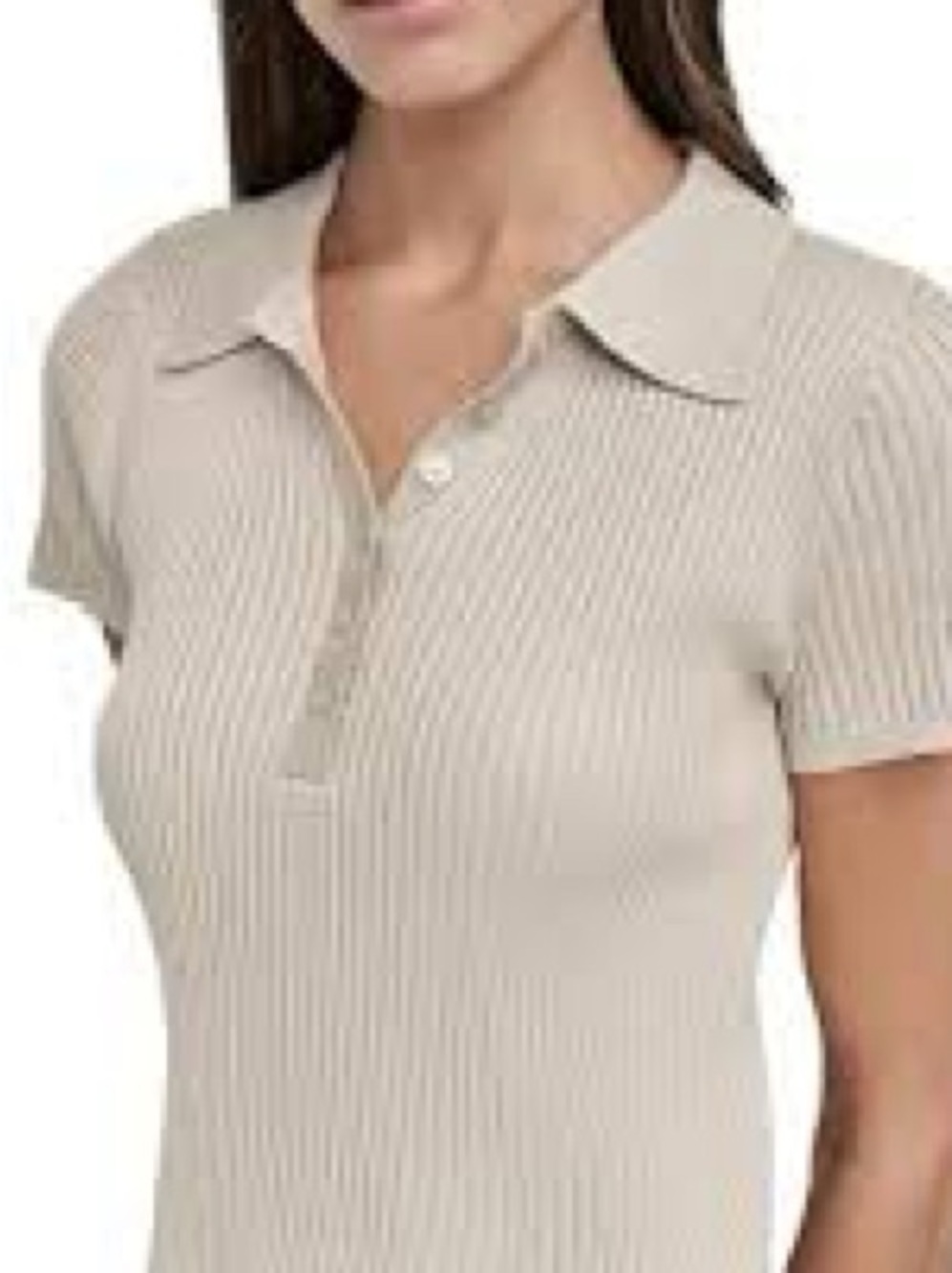 Calvin Klein Beige Ribbed Polo Crop Top